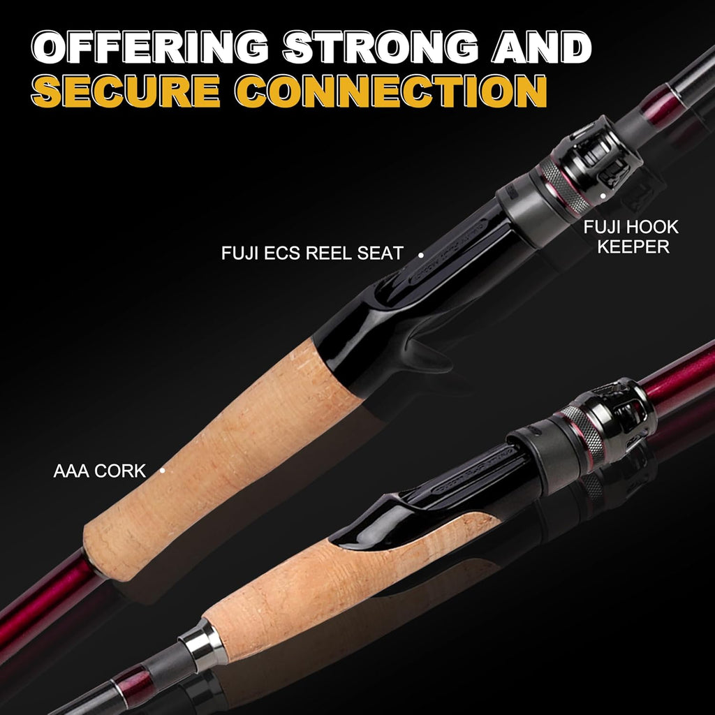 TRUSCEND Craz Easy Control Baitcasting Fishing Rods, 1-Piece Performance Multi-Piece Travel Rod, High Strength & Sensitive Backbone, Tough Fishing Rod with Toray Carbon, Fuji A Ring & K Guide