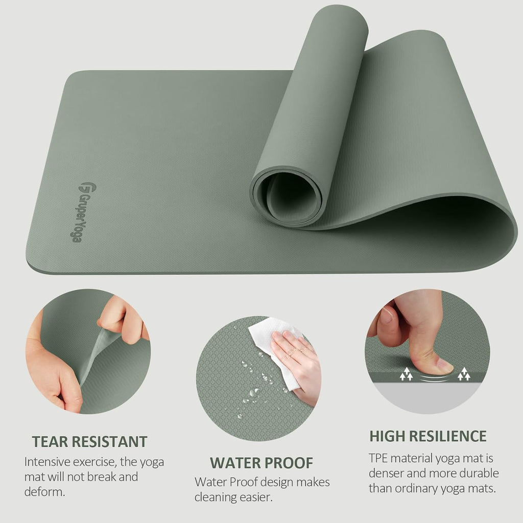 Gruper Yoga Mat Non Slip, Anti-Tear Workout Mat with Carrying Strap and Bag