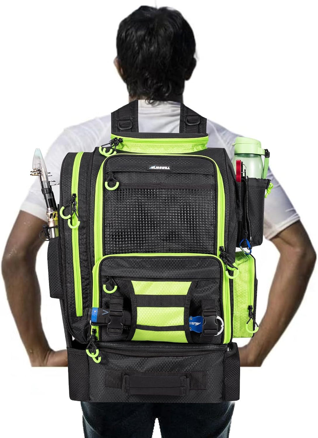 Fishing Backpack with Cooler for 3 Tackle Boxes Fishing Bag with Rod Holder