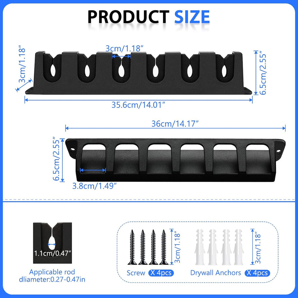 2-Set Vertical Fishing Rod Holders Wall-Mounted Holds 12 Rods or Combos
