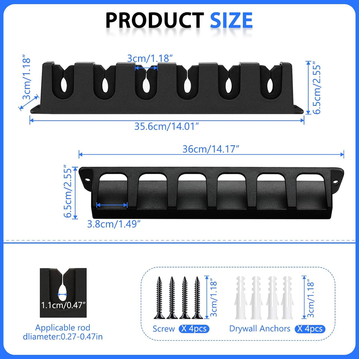 2-Set Vertical Fishing Rod Holders Wall-Mounted Holds 12 Rods or Combos