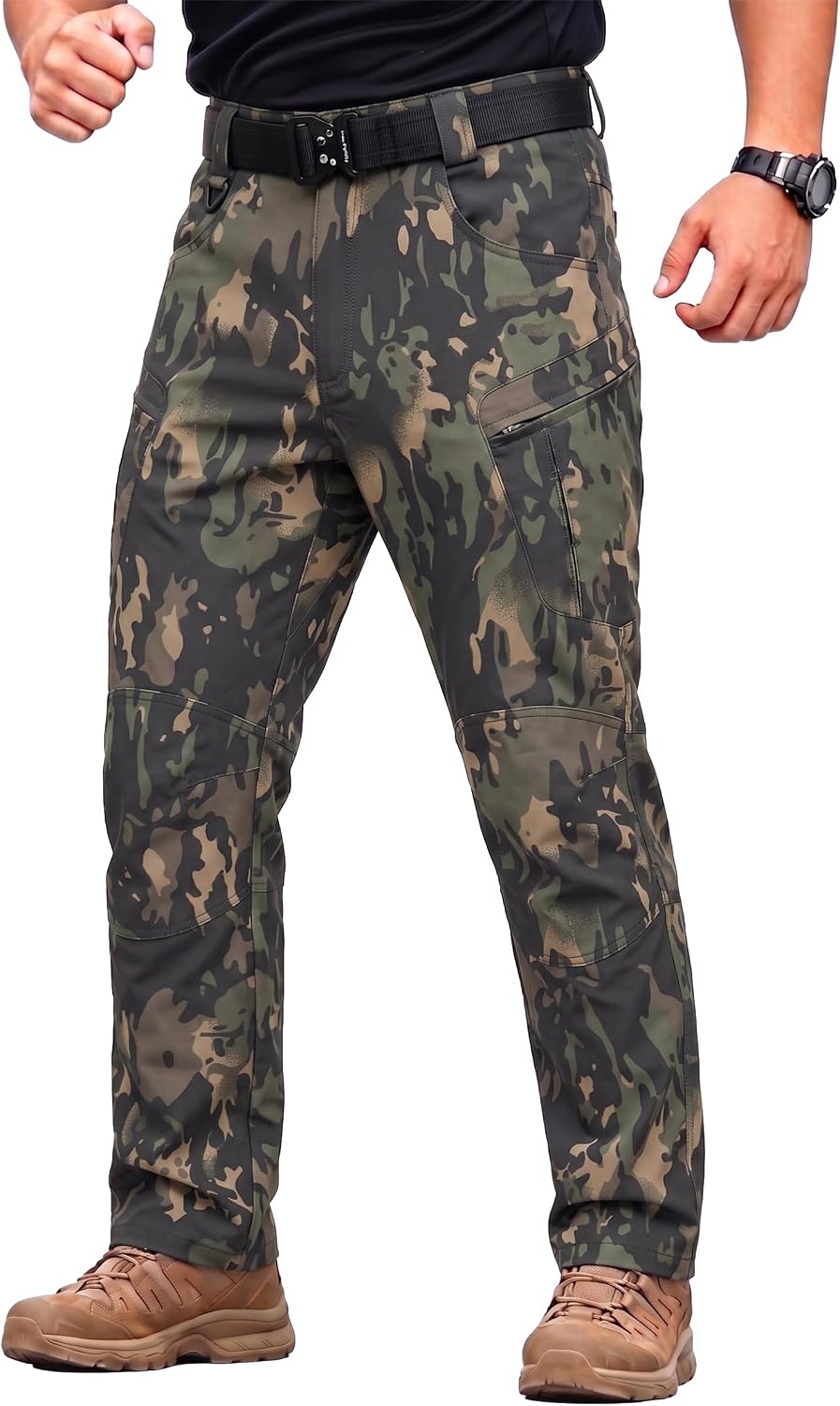 Men's Stretch Tactical Pants Lightweight Hiking Cargo Pants Water Resistant Multi Pocket Casual Outdoor Work Pants (No Belt)