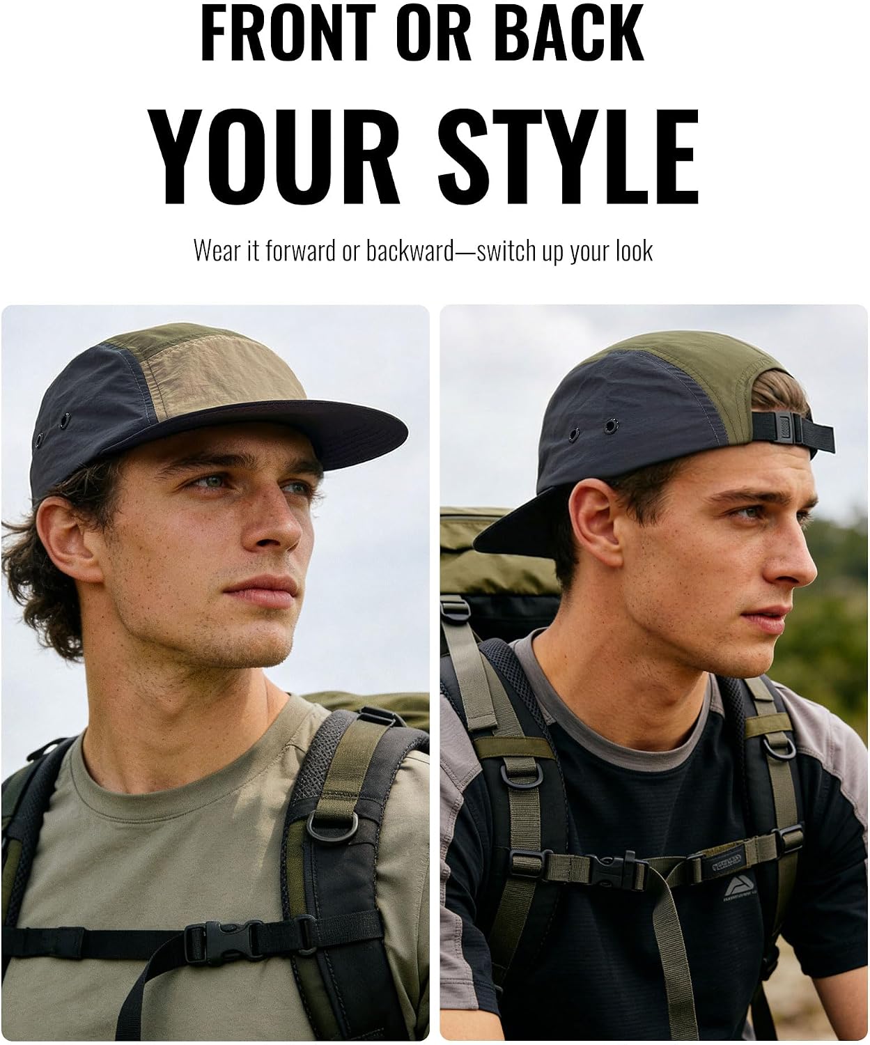 CLAPE 5 Panel Hat for Men, Curved Brim UPF50+ Sun Hats Quick Dry Outdoor Sports Running Hat Baseball Cap