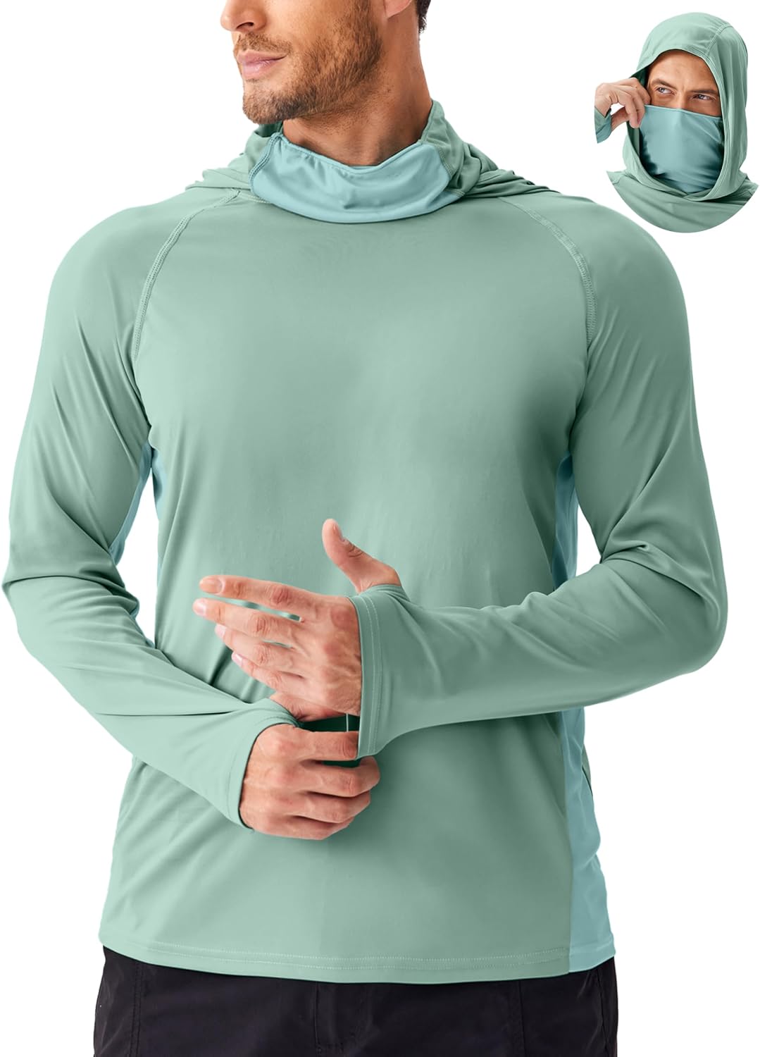 PINSPARK UPF 50+ Sun Hoodie Long Sleeve Fishing Shirts for Men with Mask