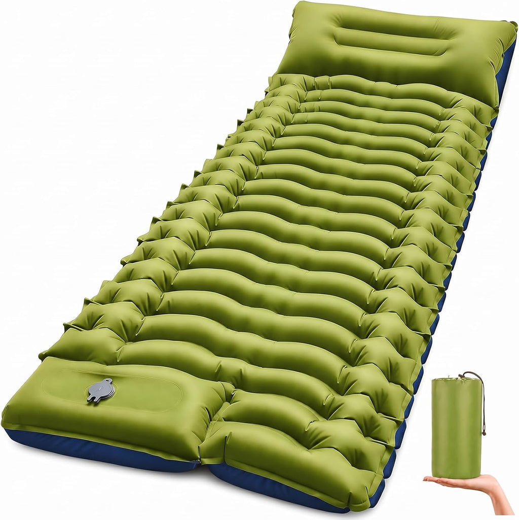 Overmont Ultralight Camping Sleeping Pad with Pillow, Built-in Foot Pump