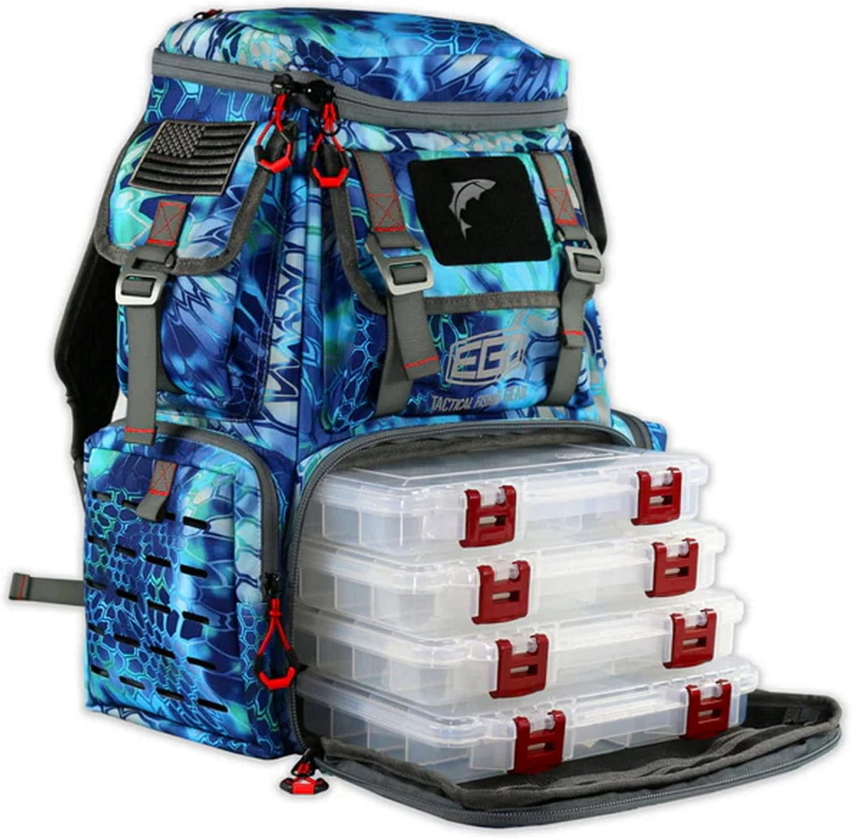 Ego Kryptek Tackle Box Backpack, 1000D Nylon, 4 Tackle Trays, PVC-Backed