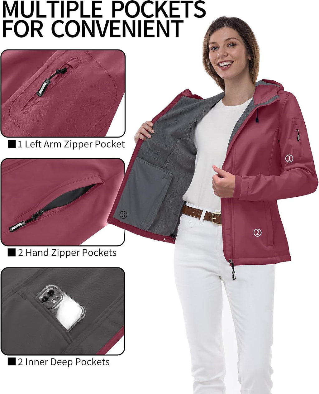 Outdoor Ventures Women's Softshell Jacket Fleece Lined Waterproof Rain Coat