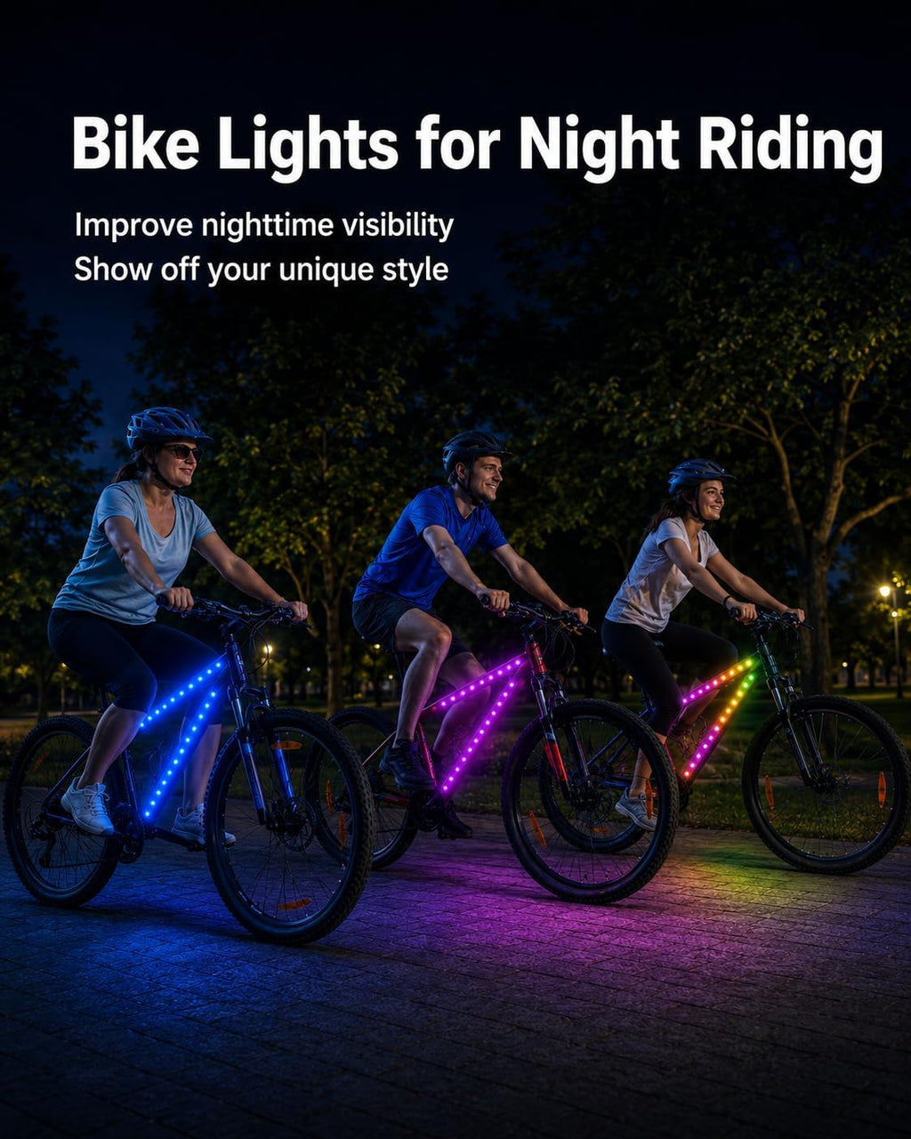 JUSJUBR LED Bike Lights for Night Riding, Multiple Colors and Lighting Modes, App & Remote Control, Colorful LED Strip Lights with Battery Box for Bicycles and Scooters