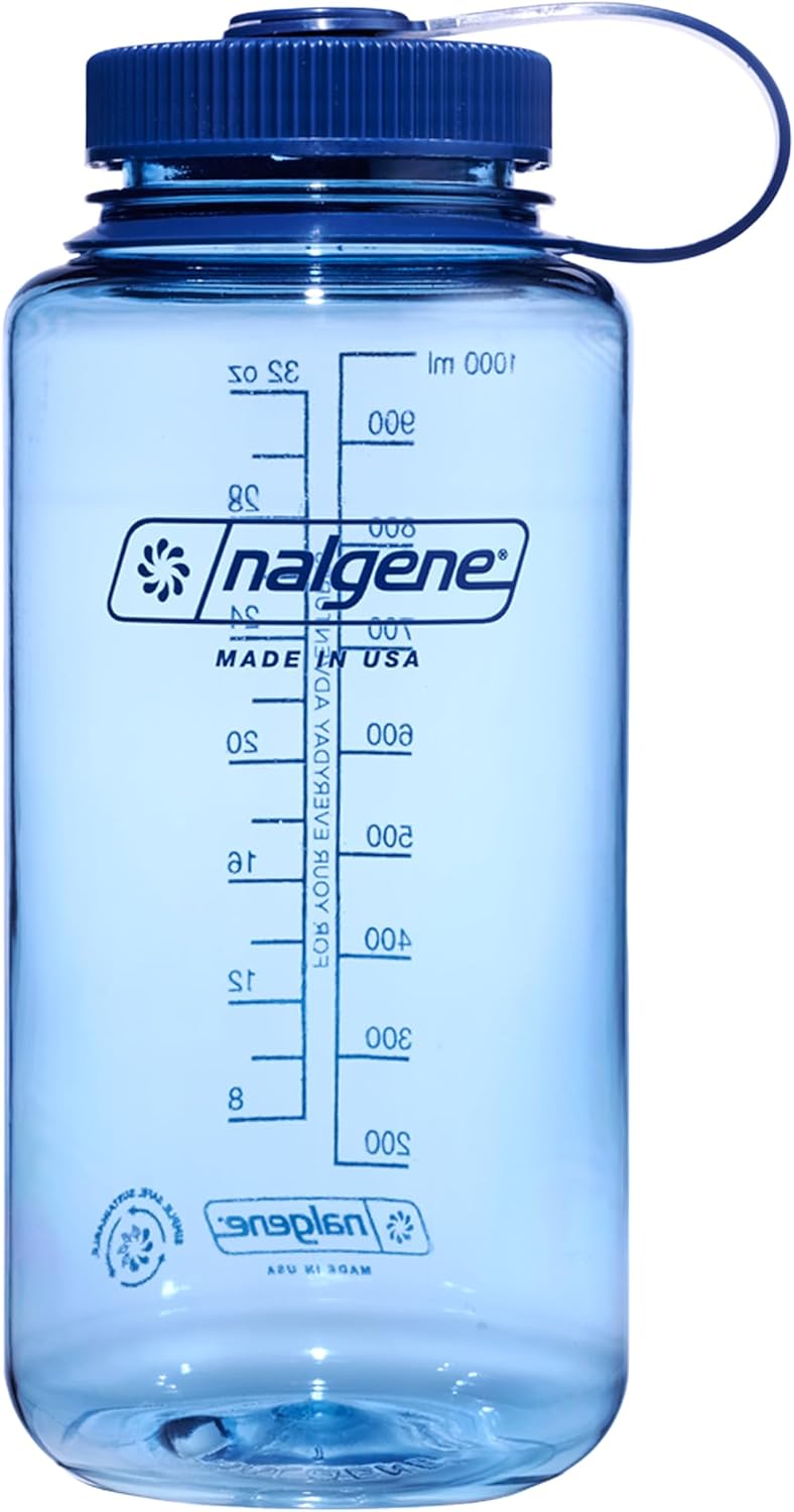 Nalgene Sustain Tritan BPA-Free Water Bottle Made with Material Derived from 50% Plastic Waste, 32 OZ, Wide Mouth,Smoke Grey