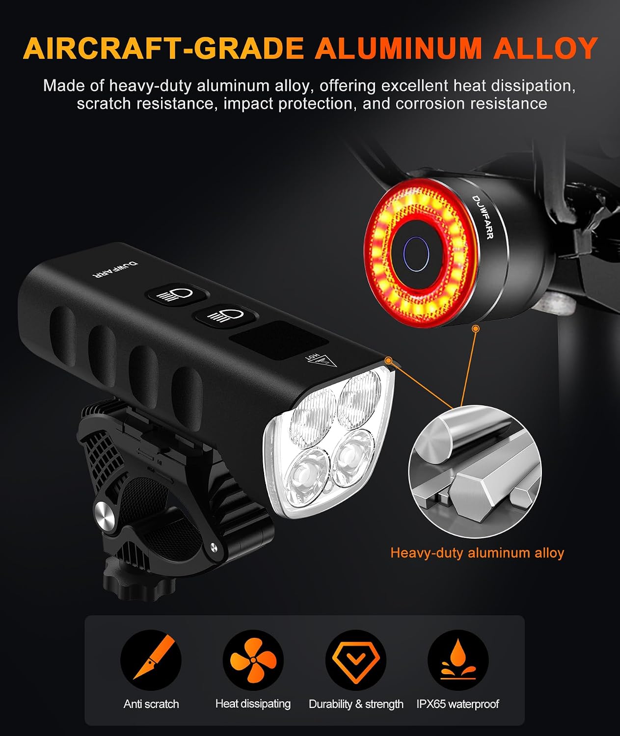 Front Bike Light or Front Headlight & Back Taillight Set, 2000 Lumens Super Bright Road Mountain Ebike Lights, Rechargeable & 6400mAh Ultra-Long Battery Life, 13 Lighting Modes