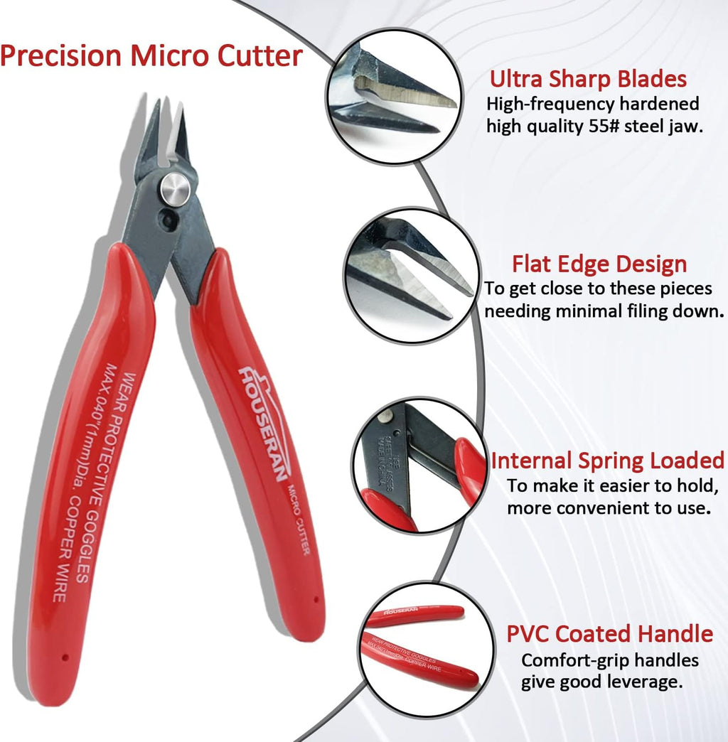 Small Wire Cutters, 10 PACK, 5 Inch, Micro Flush Cutter, Snips