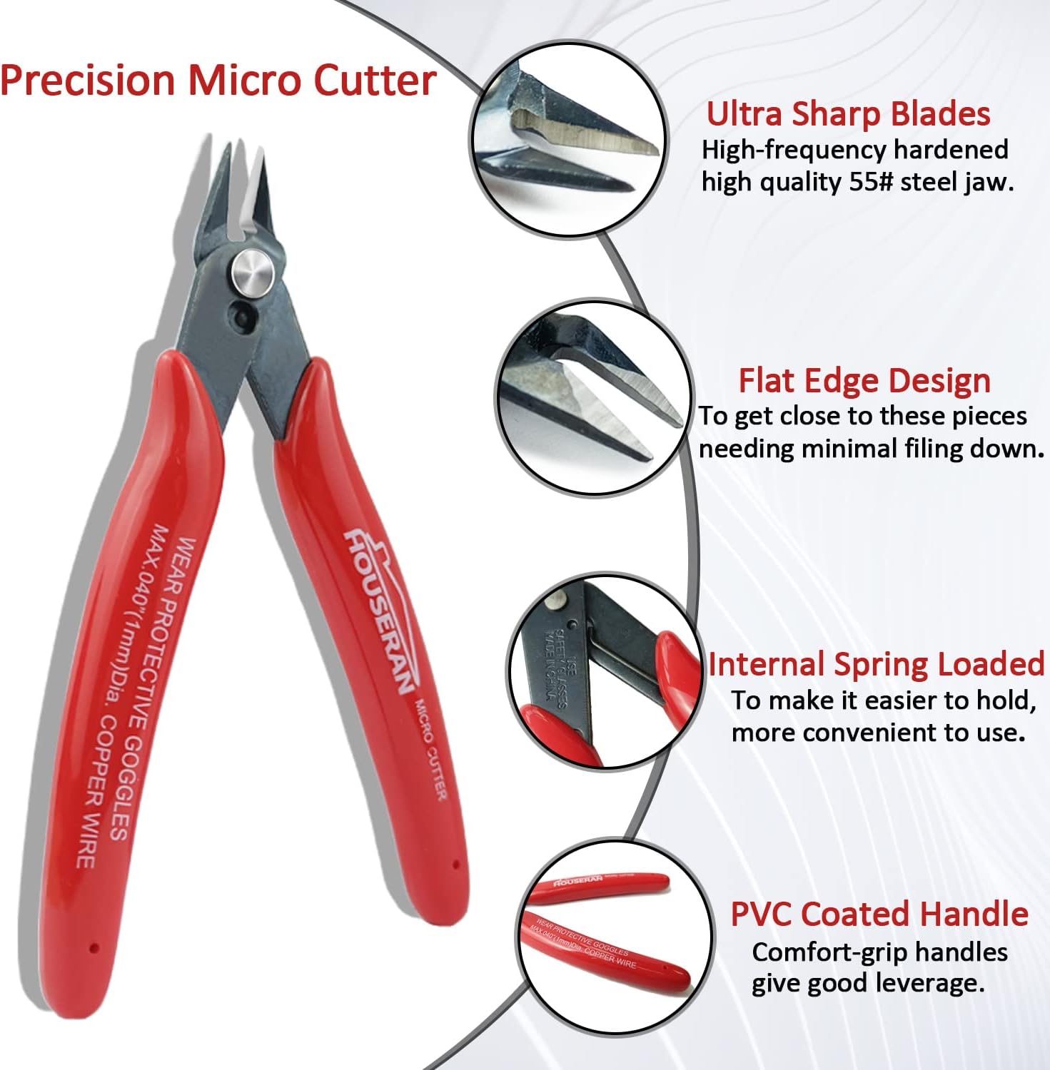 Small Wire Cutters, 10 PACK, 5 Inch, Micro Flush Cutter, Snips