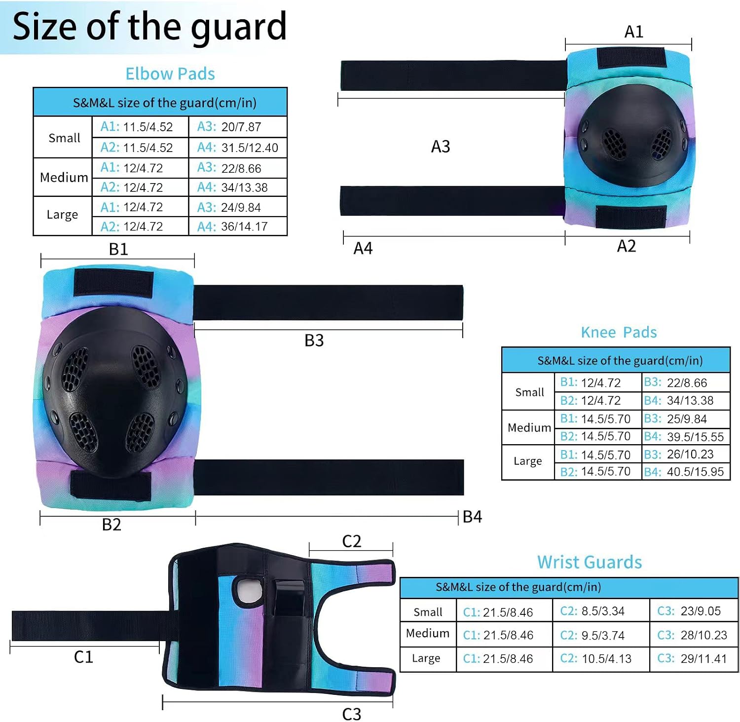 Skateboard Pads for Kids,Elbow Pads and Wrist Guards Protective Gear,Strong Double Straps&Adjustable Easy-Fix Clips for Skateboarding,Rollerblading,Scooters,Bicycle