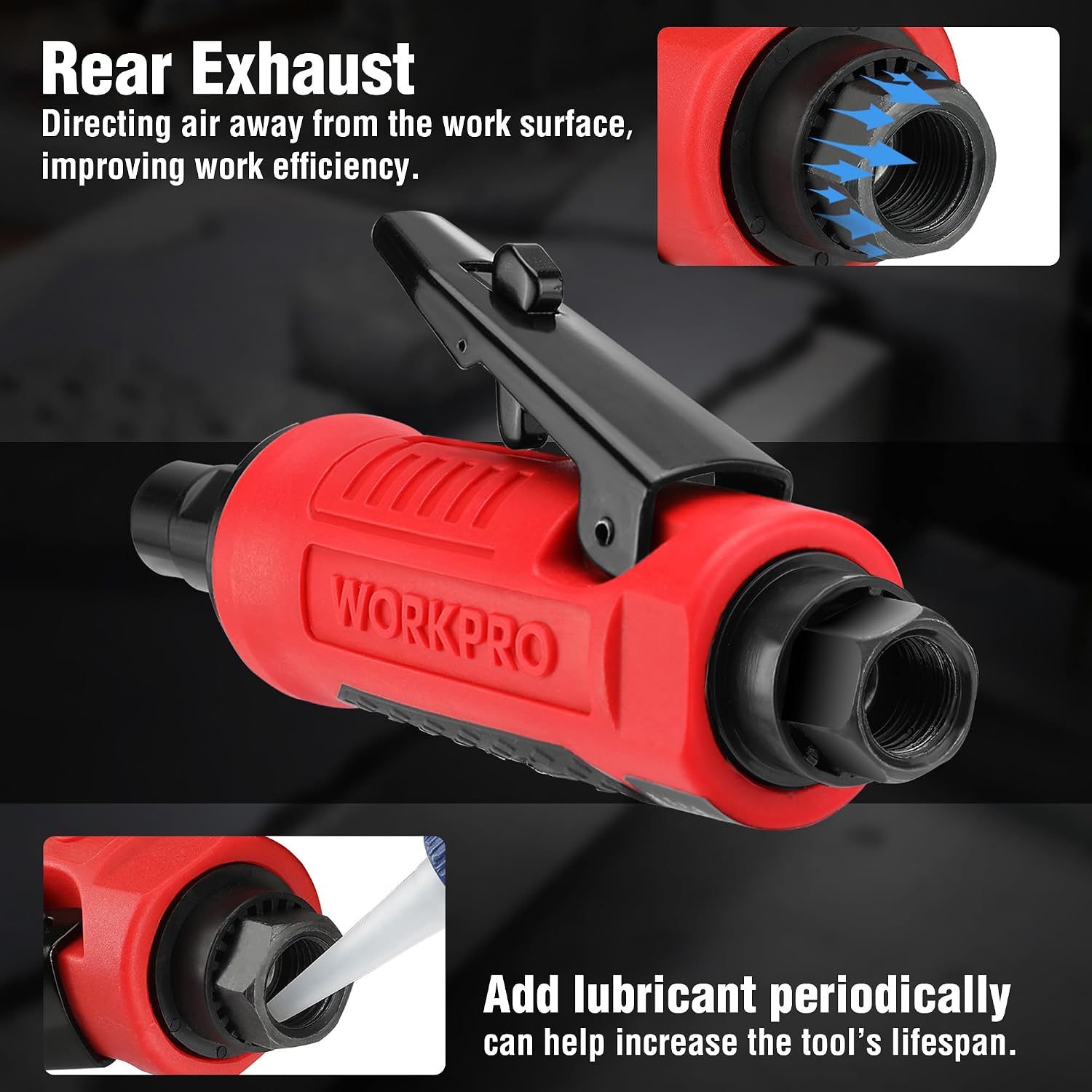 WORKPRO Pneumatic Straight Die Grinder, 25000 RPM, 1/4" & 1/8" Collets