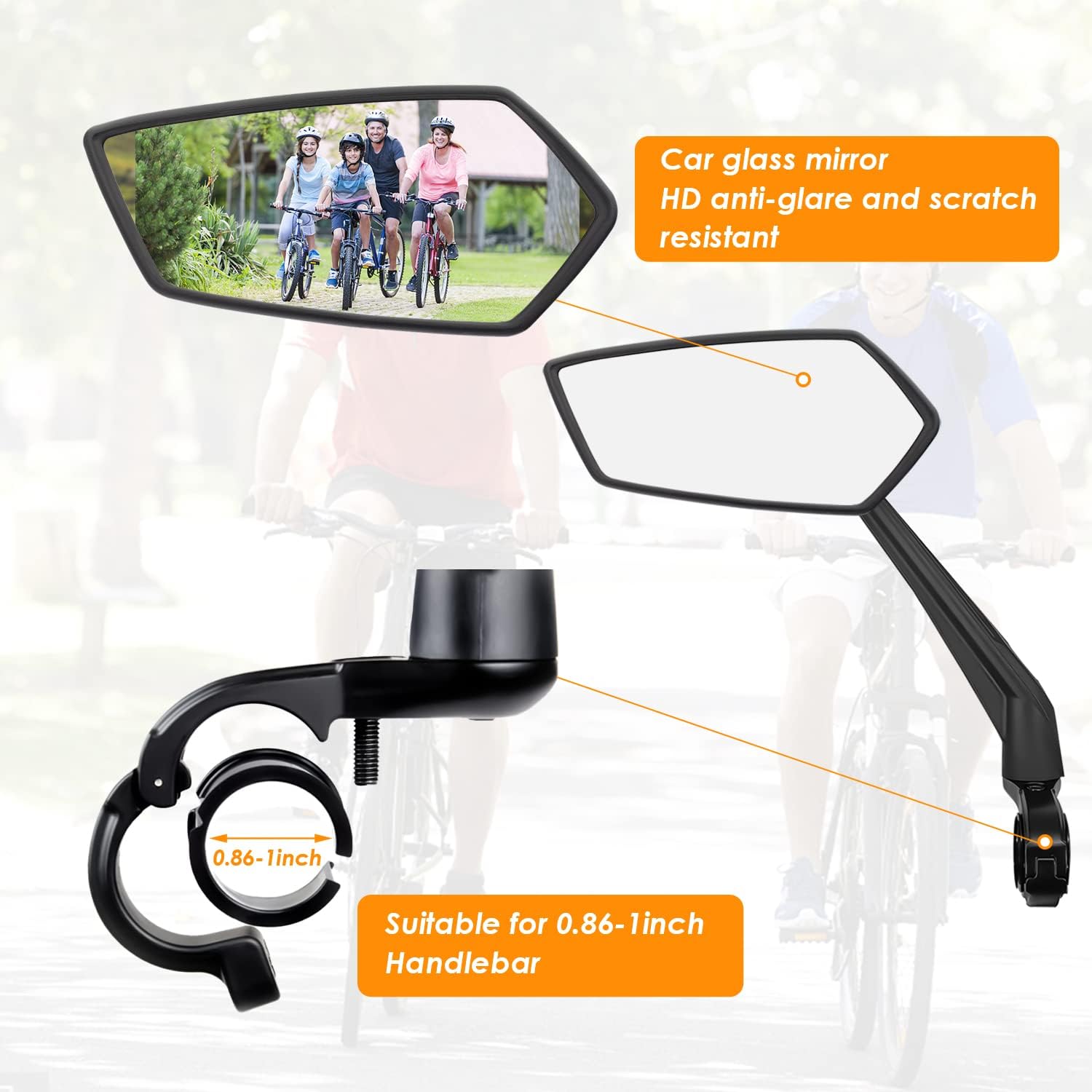 Arkham Bike Mirror for Handlebar Adjustable Bicycle Rear View Mirror 360 Rotatable, HD Glass Bicycle Mirror Shakeproof, Easy Installation,Wide View Angle, Essential Bike Tool for All Bicyclists,Left