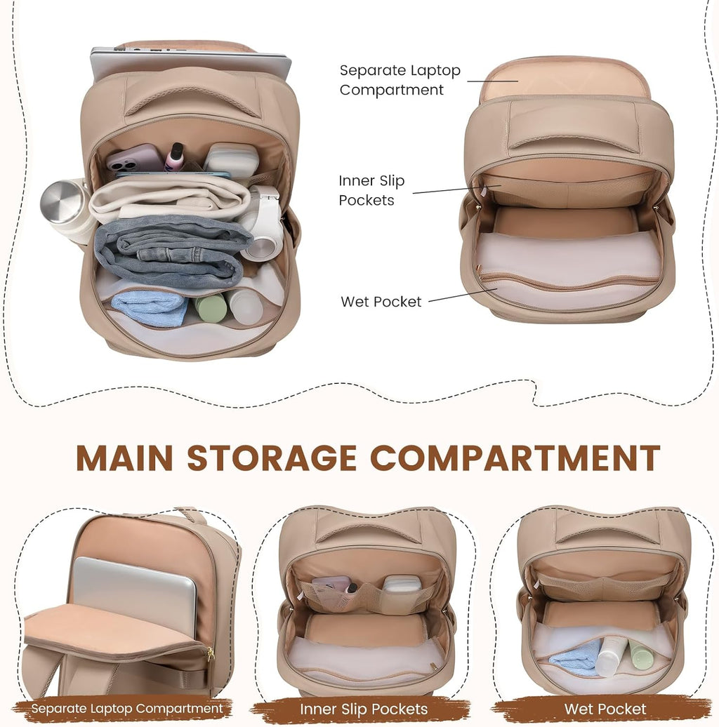 GOLF SUPAGS Lunch Backpack 16 Inch Laptop Backpack with Insulated Cooler Lunch Box Food Bag for College Work Camping Picnics (Champagne)