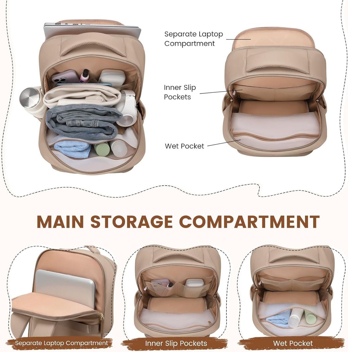 GOLF SUPAGS Lunch Backpack 16 Inch Laptop Backpack with Insulated Cooler Lunch Box Food Bag for College Work Camping Picnics (Champagne)