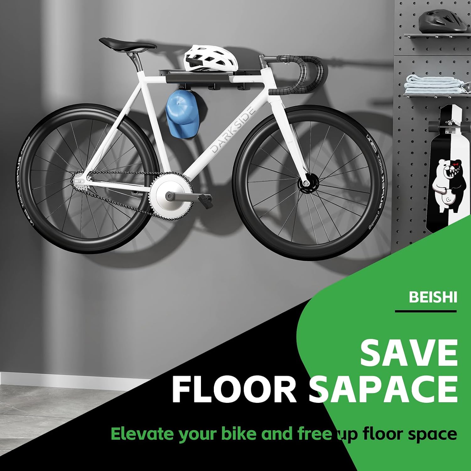Bike Wall Mount Rack with Shelf and Hooks Saving space