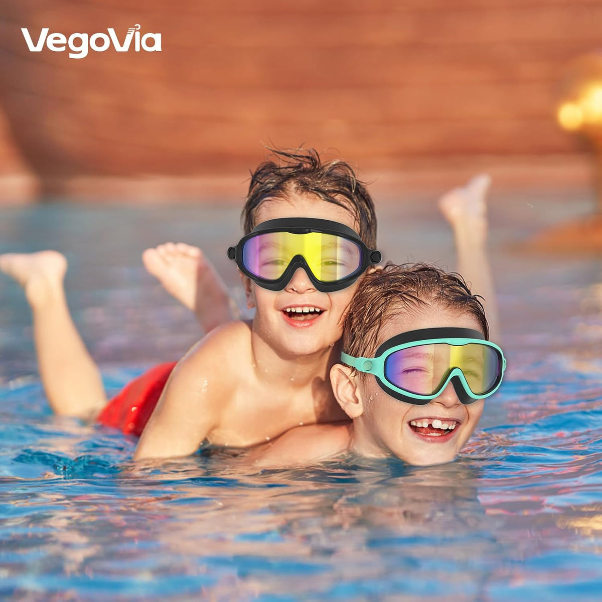 VegoVia 2 Pack Kids Swim Goggles Anti-Fog Wide View