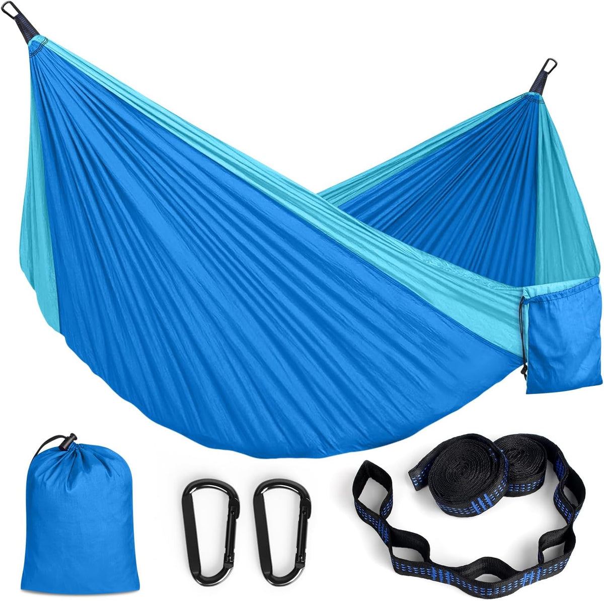 MOSFiATA Camping Hammock, Heavy Duty up to 700lbs with 2 Tree Straps and Attached Carry Bag Portable Hammock for Backpacking Hiking Durable Outdoors（Black Grey）