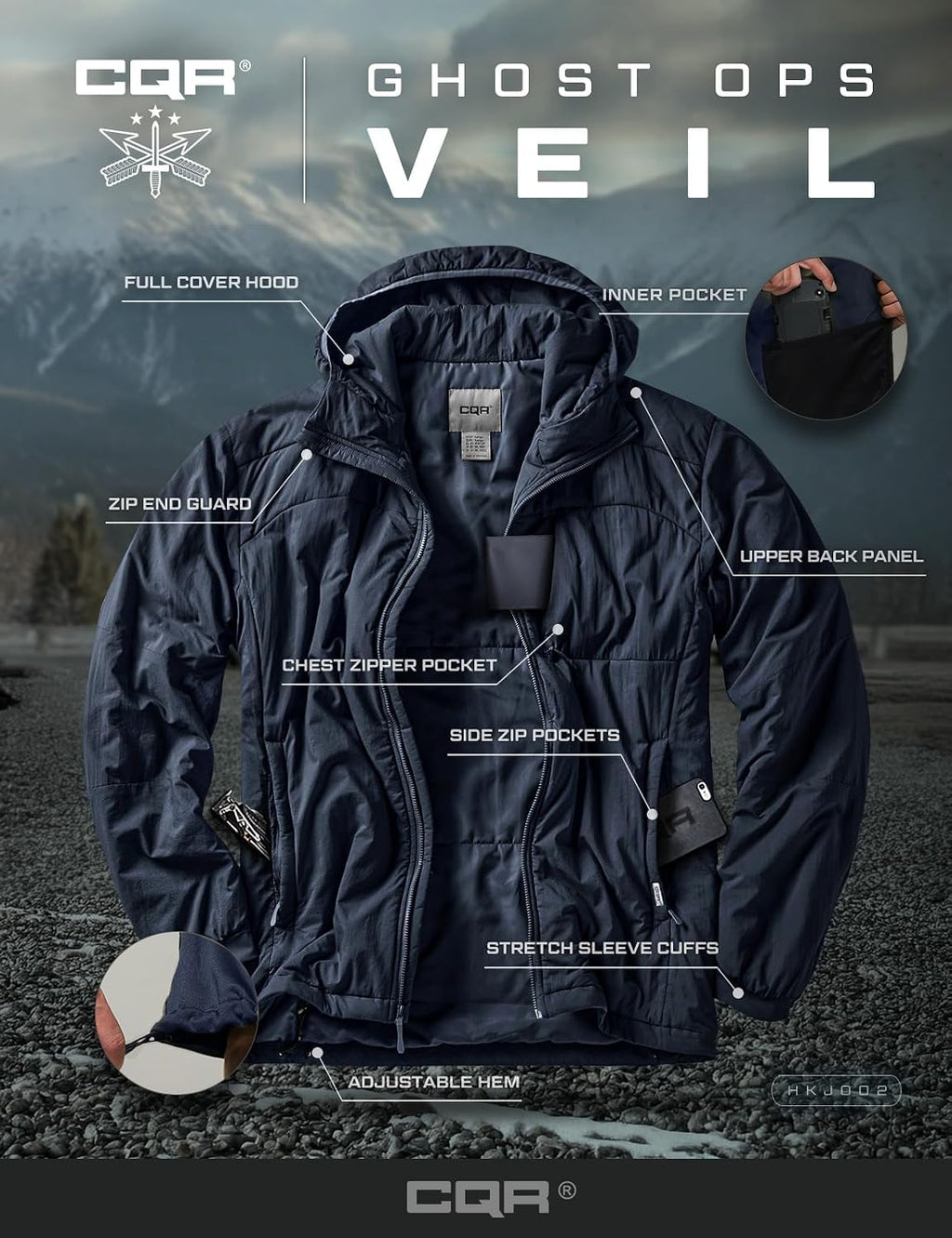 CQR Men's Lightweight Warm Insulated Jacket, Windproof Water Resistant Winter Active Coat for Hiking Work Outdoor Tactical