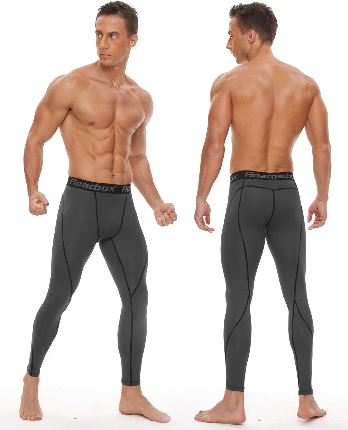 Roadbox 2 Pack Men's Compression Pants, Quick Dry Running Tights Leggings