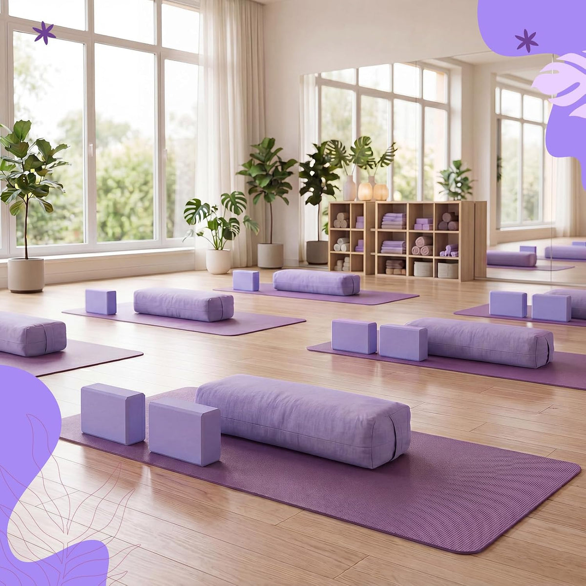 Chalyna 3 Pcs Yoga Bolster Pillow & Yoga Blocks Set Stretching and Back Support Lightweight Foam Blocks Portable Handle Soft Non-slip Surface Reusable for Pilates Meditation Balance Purple