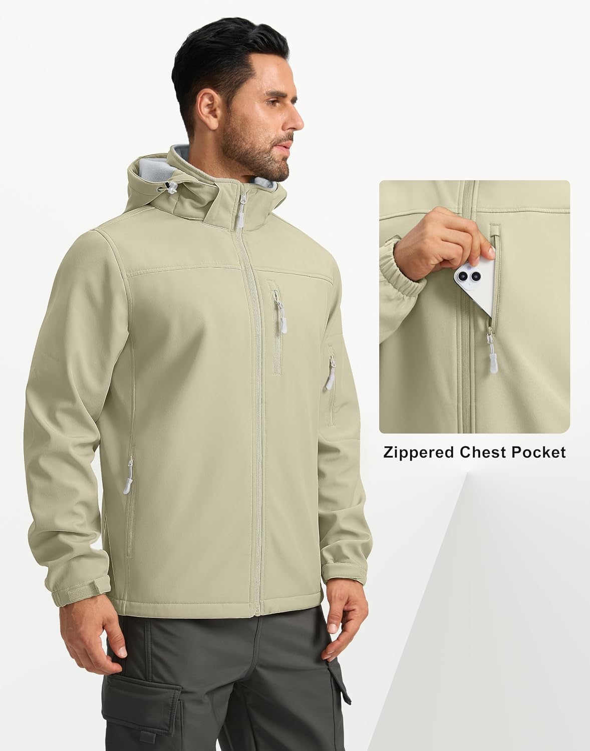 Pudolla Men's Softshell Jacket Hooded Fleece Lined Coats for Outdoor Work