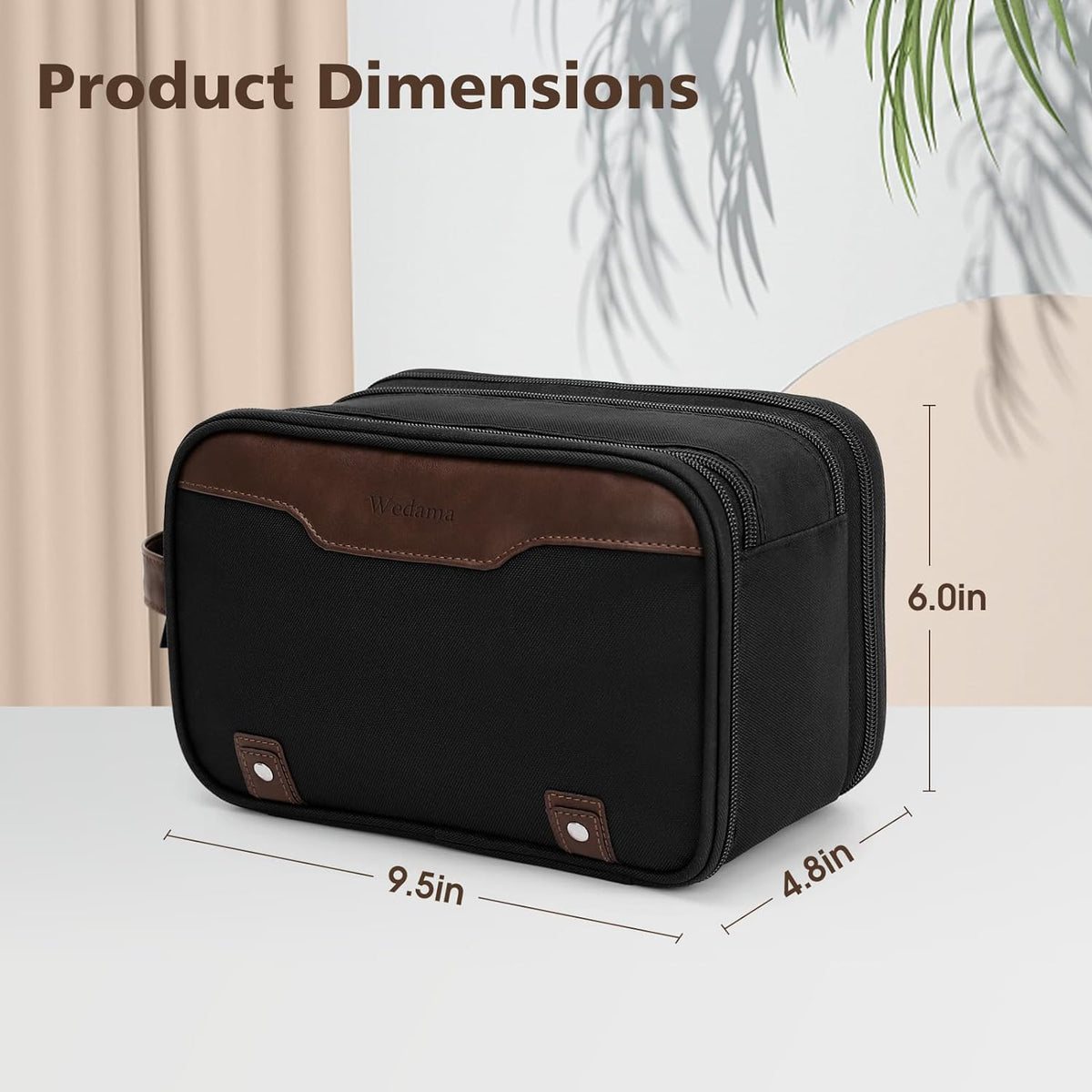Wedama Toiletry Bag for Men, Medium Hanging Travel Toiletry Bag, Extra Electronic Organizer Bag Waterproof Travel Bag for Toiletries with PU Handle for Travel Business Trips Swim Camping, Black&Brown