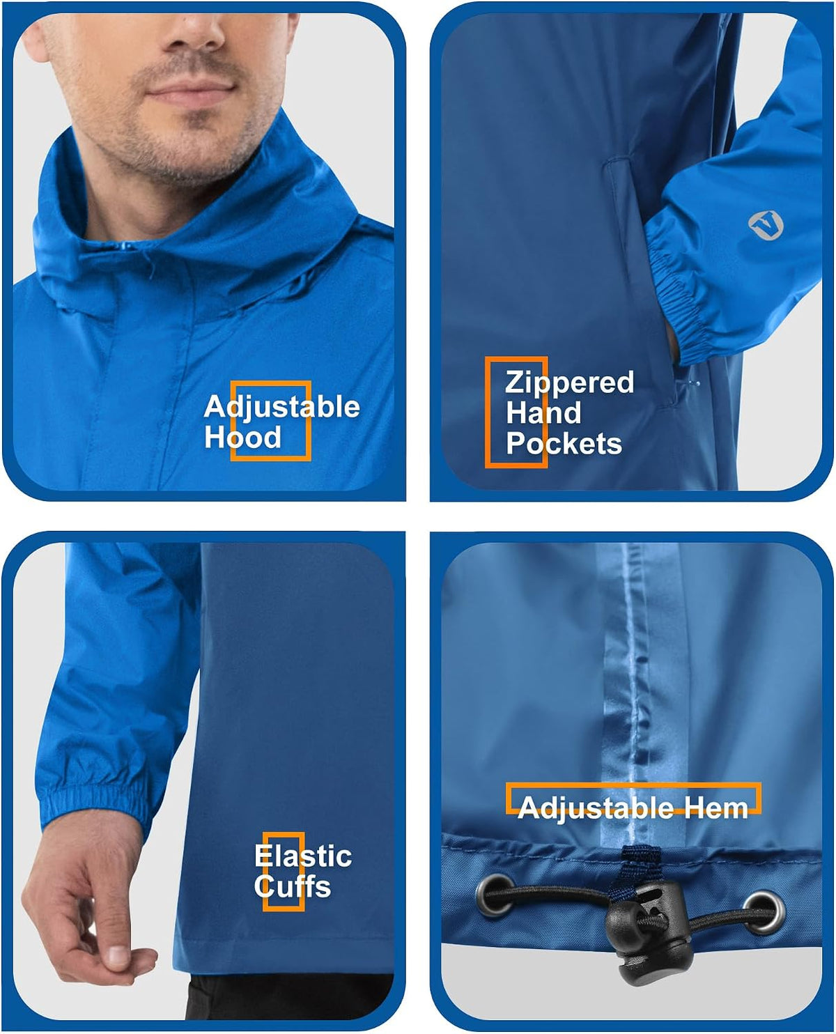 Outdoor Ventures Men's Rain Jacket Waterproof Lightweight Packable Pullover