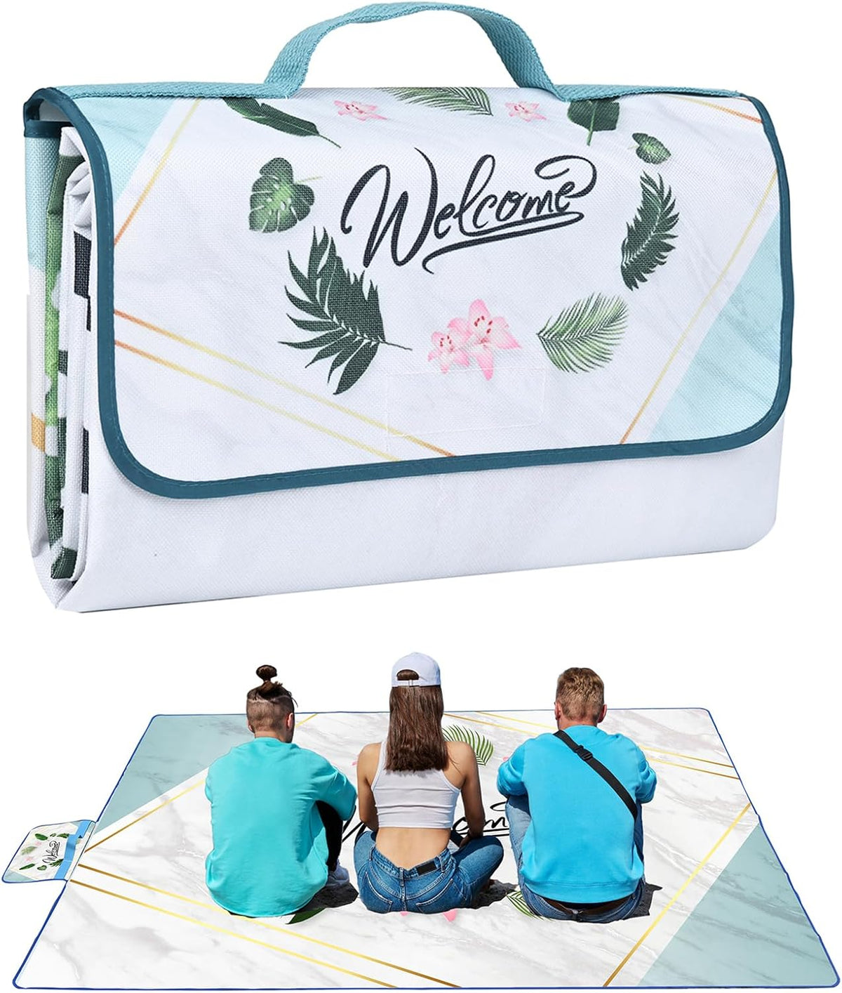 DanCoom Picnic Blanket, Foldable Waterproof Sand Mat, Extra Large Picnic Blanket Outdoor Picnic Mat Beach Blanket for Park Grass Camping Hiking Travel Family Concerts