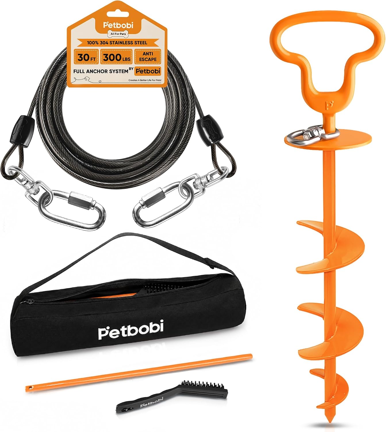 Petbobi Dog Tie Out Cable & Stake, Heavy Duty 20FT Lead for 300lbs Dog