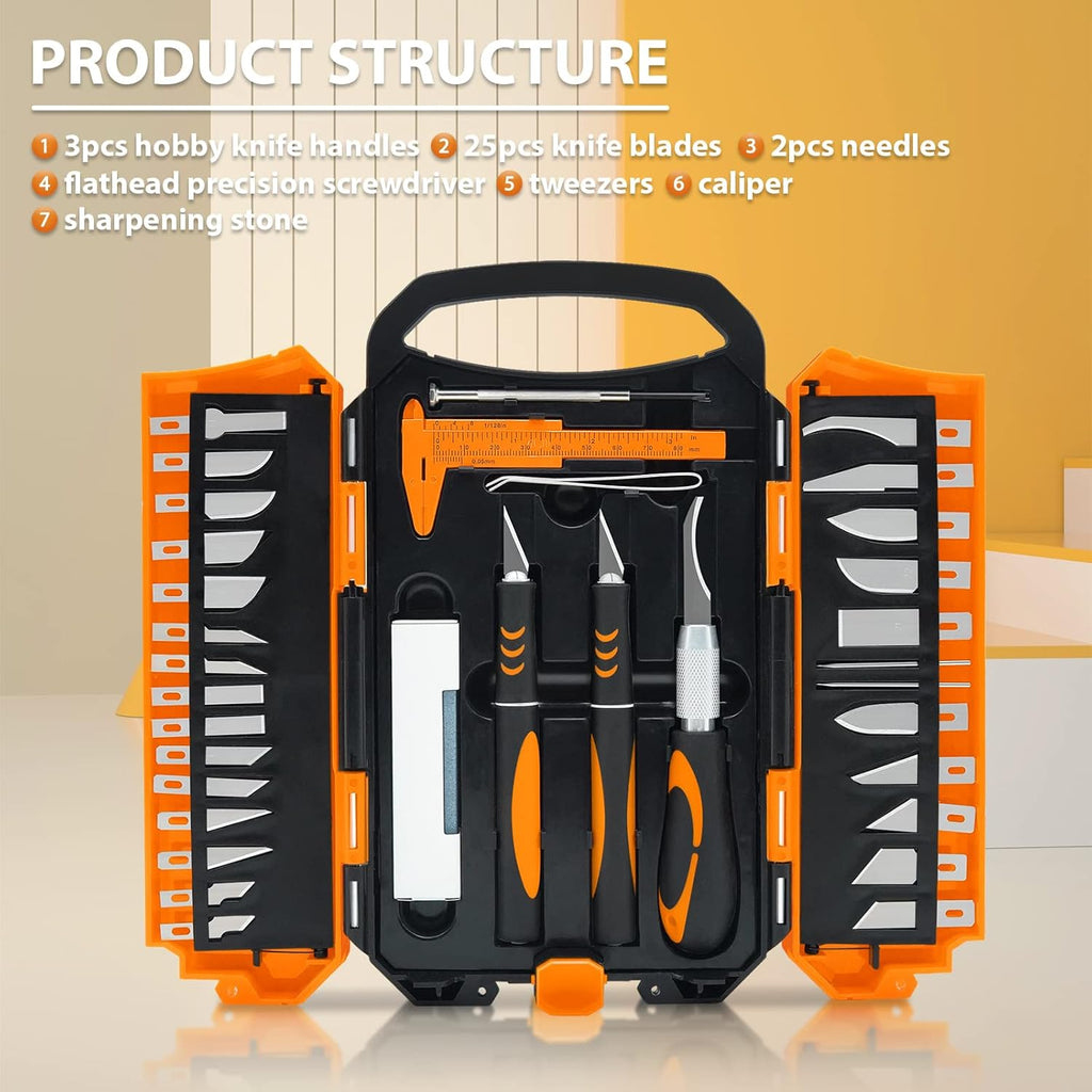 MANUFORE 34pcs Large Exacto Knife Set Craft Precision Knife Set Orange