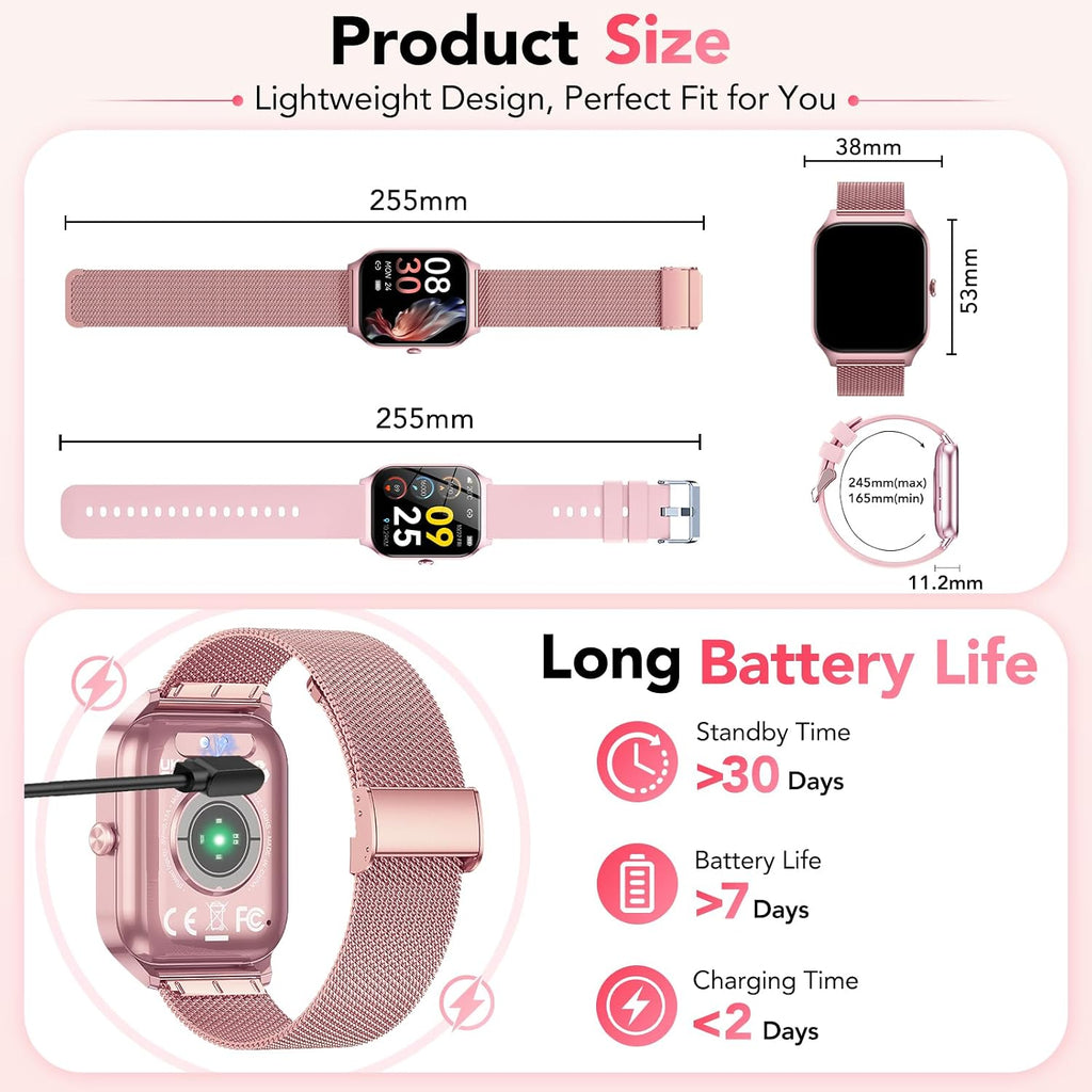 Smart Watch for Women, Answer/Make Call/AI Voice,1.85" HD Smartwatch for iPhone/Samsung/Android, 120+ Sport Modes Fitness Tracker with Heart Rate/Sleep Monitor,IP68 Waterproof (2 Bands)