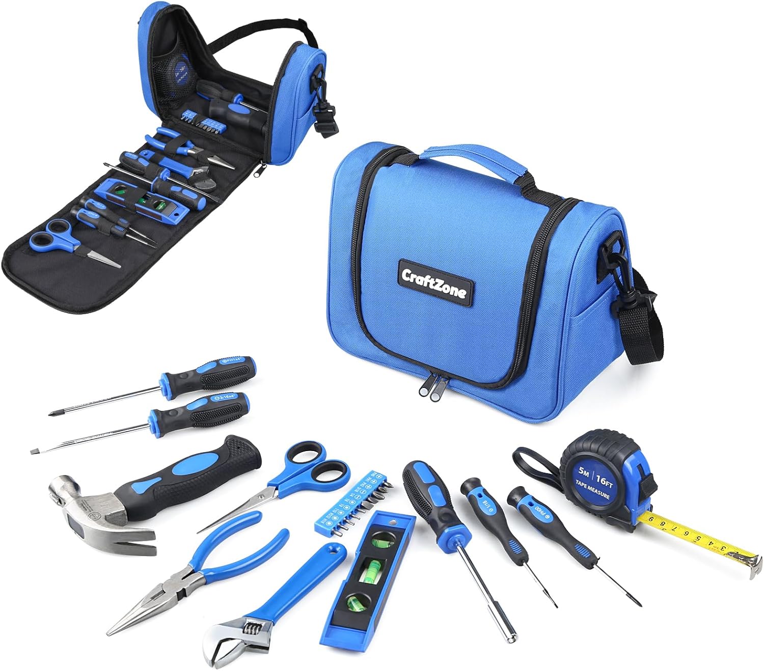 Blue Tool Set | Tool Bag with Shoulder Strap|Basic Tool Kit | 21-Piece Basic Household Hand Tool Kit | Home Repair Tool Set Bag for Dorm|Office|DIY|Desk|Apartment