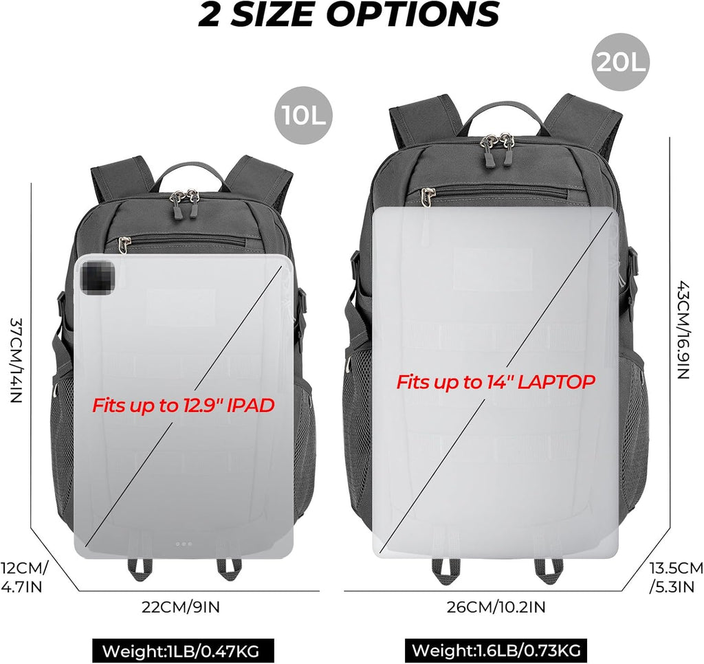 ArcEnCiel 10L/20L Mini X-Small Tactical Backpack MOLLE Daypack Gear Pack Camping Bag with Patch