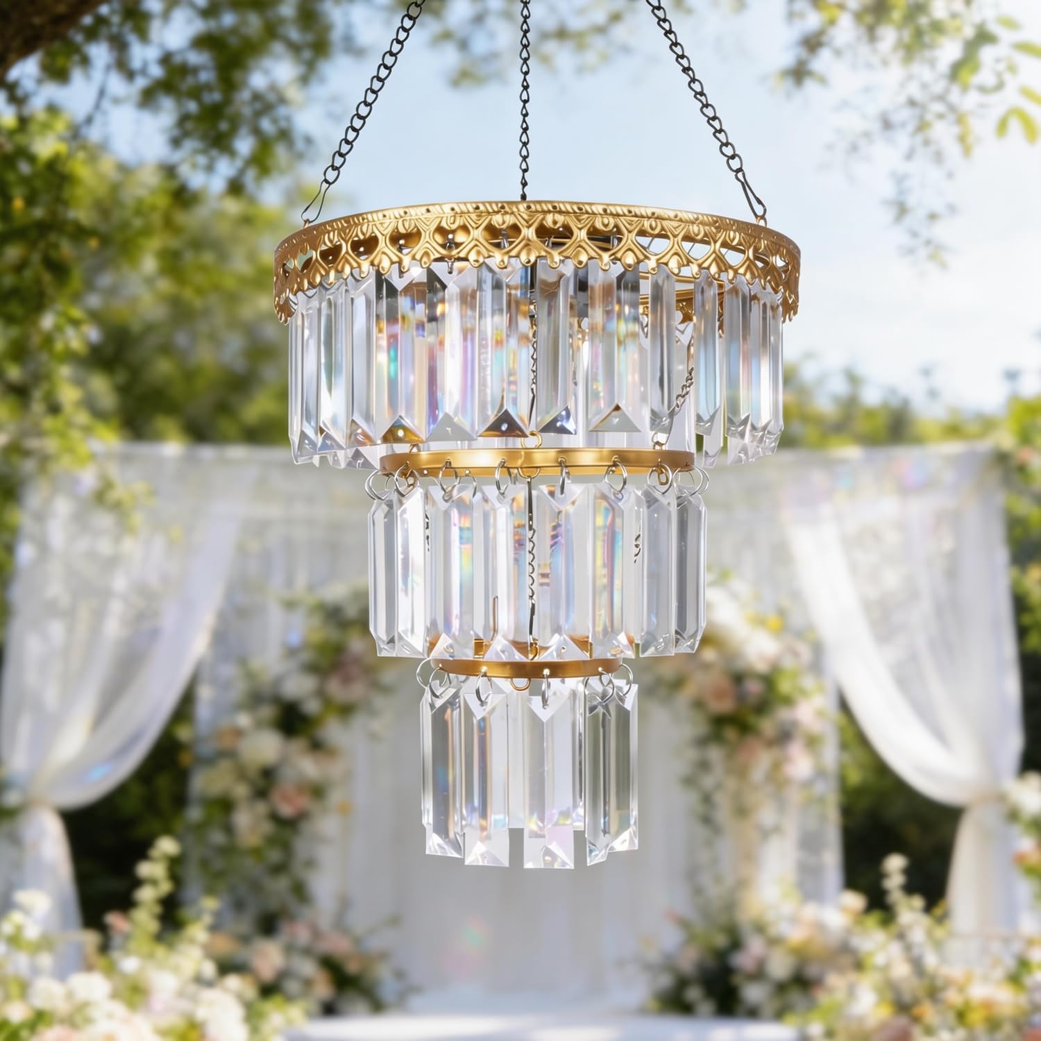 Solar Hanging Crystal Chandelier Outdoor Decorative Garden Light
