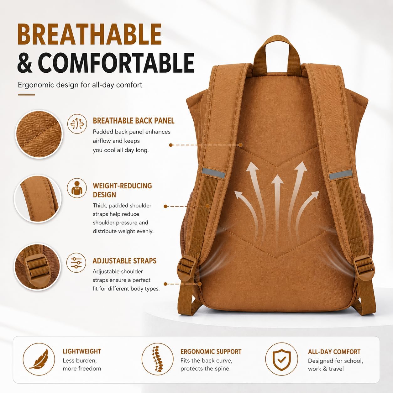 Hiking Travel Backpacks Men and Women, Lightweight Waterproof Laptop Backpack Outdoor Camping Backpack Hiking Daypack for Travel, Trekking, Work 26L (Brown)