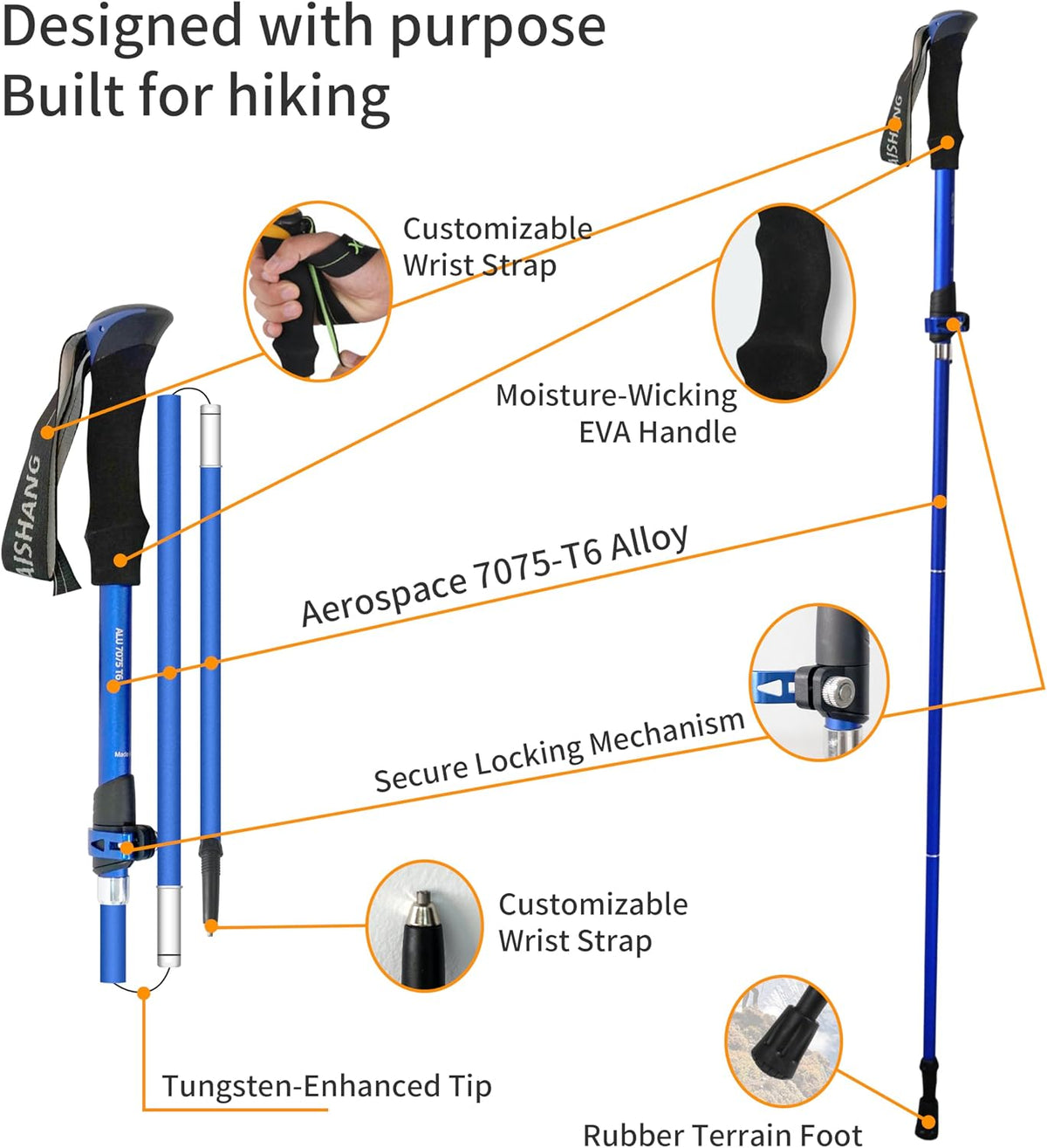 2-Pack 7075 Aluminum Ultralight Folding Trekking Poles, Professional Walking Sticks for Hiking, Adjustable, Portable for Trekking, Camping, Mountaineering