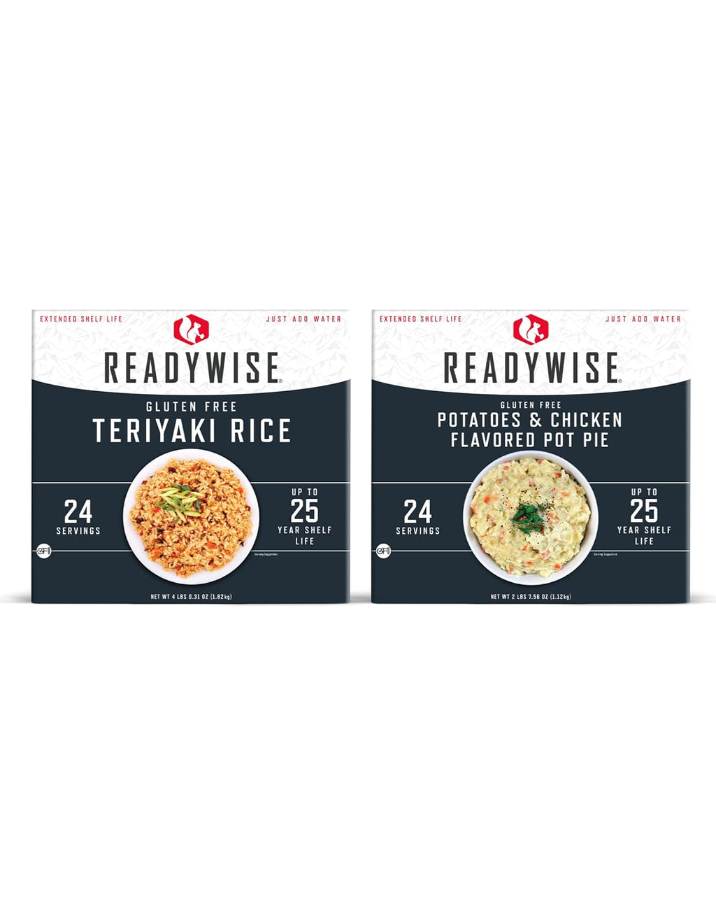 ReadyWise Emergency Food Supply - 48 Servings Gluten Free Entrées, 2 Boxes, Freeze Dried Survival Prepper Food & Dehydrated Meals, Camping Essentials for Backpacking, up to 25 Year Shelf Life