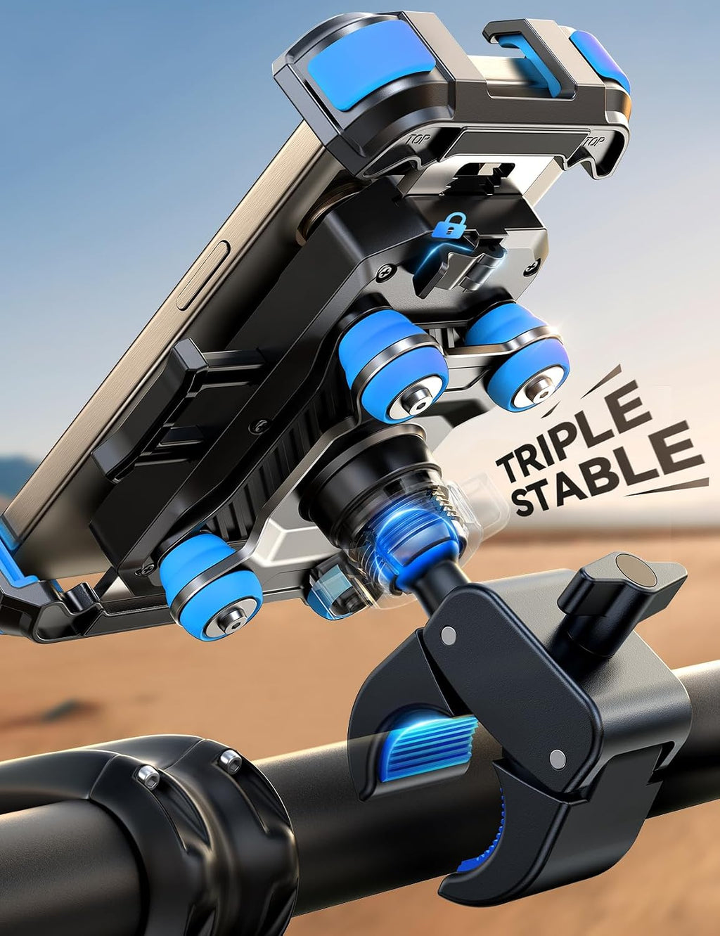 JOYROOM Motorcycle Phone Mount Holder - [Dual Vibration Dampener] 150mph Anti-Shock Phone Holder for Motorcycle [Upgrade Metal Handlebar Clamp] - Bicycle Bike Phone Holder Mount for 4.7-7" Phones,Blue