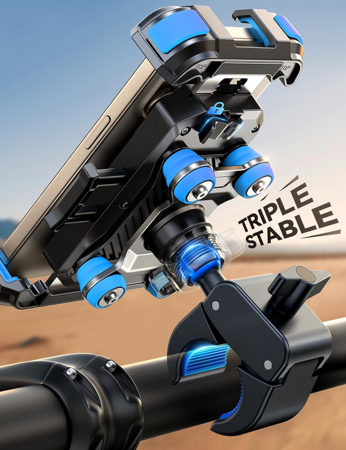JOYROOM Motorcycle Phone Mount Holder - [Dual Vibration Dampener] 150mph Anti-Shock Phone Holder for Motorcycle [Upgrade Metal Handlebar Clamp] - Bicycle Bike Phone Holder Mount for 4.7-7" Phones,Blue
