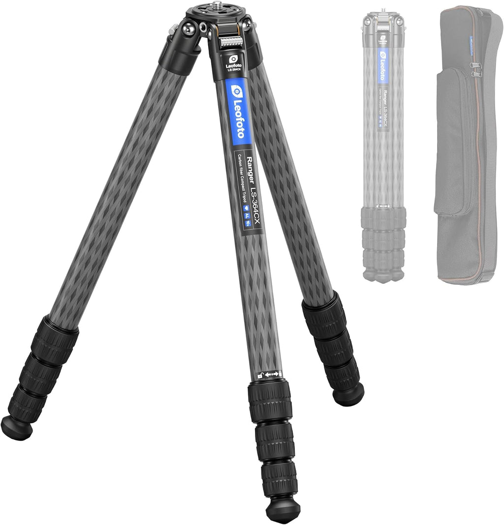 LEOFOTO 58" Carbon Fiber Tripod, Lightweight Travel Compact Tripod for Mirrorless Camera, DSLR, 4-Sections with Max Tube Dia 36mm, Load Up to 55lbs/25kg (LS-364CX)