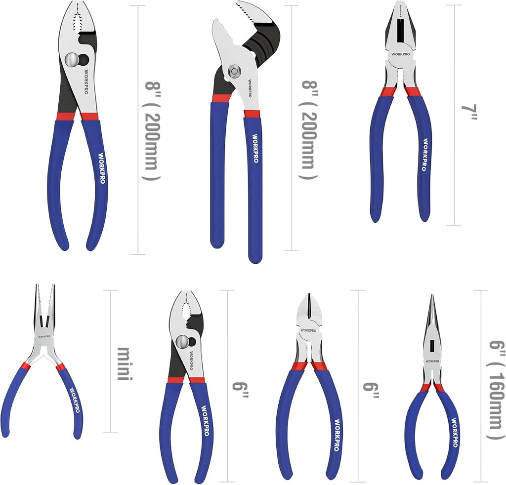 WORKPRO 7-Piece Pliers Set, Pliers Tool Set with Comfort Grip, Blue