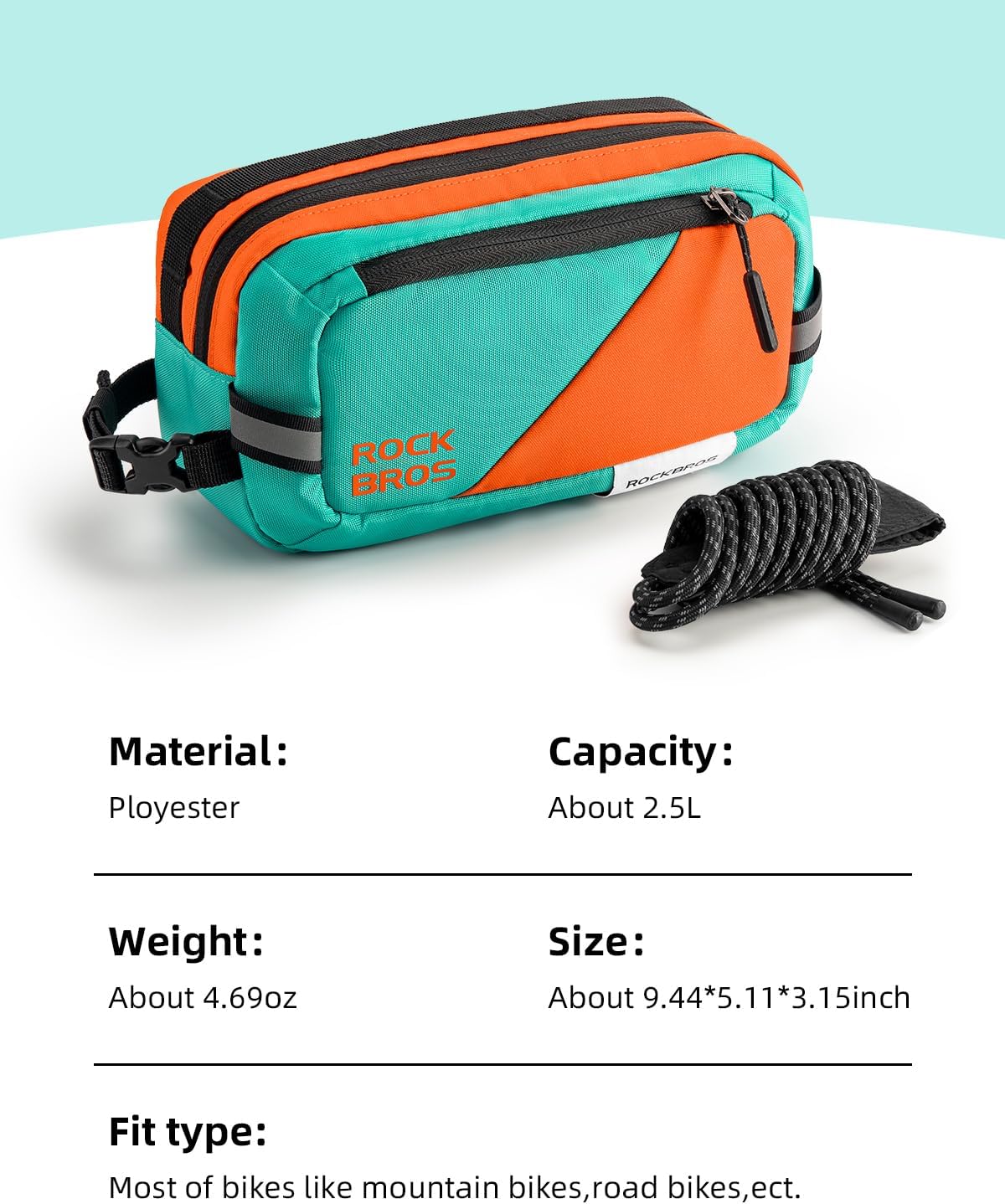 ROCKBROS Bike Handlebar Bag 2.5L 3-Strap Quick Release with Shoulder Strap