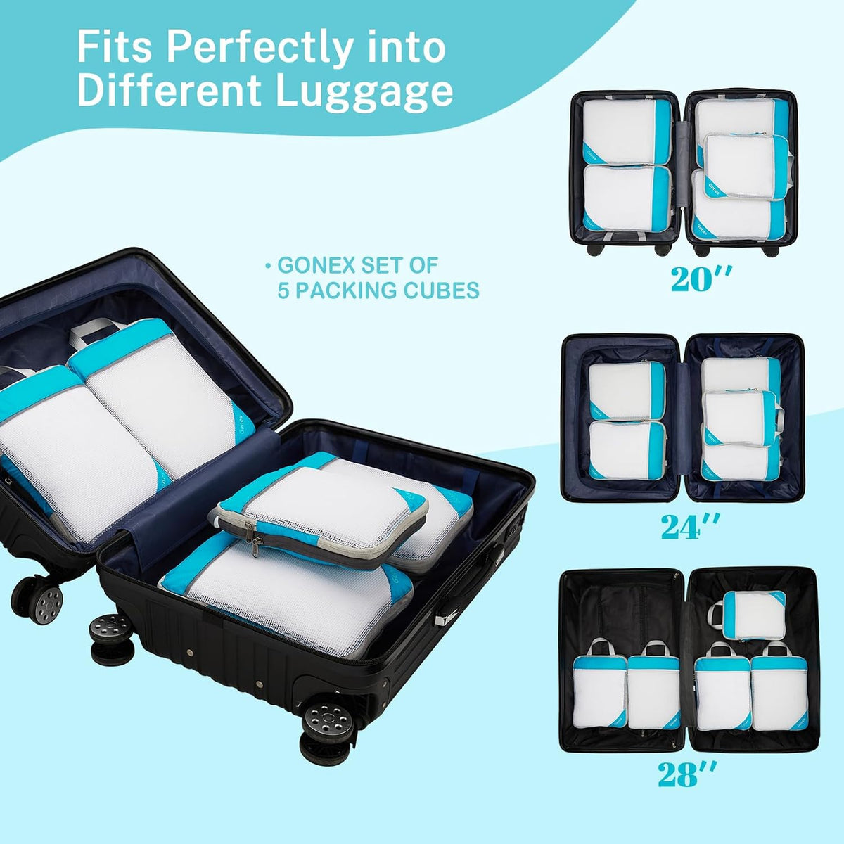 Gonex Compression Packing Cubes for Travel, Mesh Bags Luggage Organizers