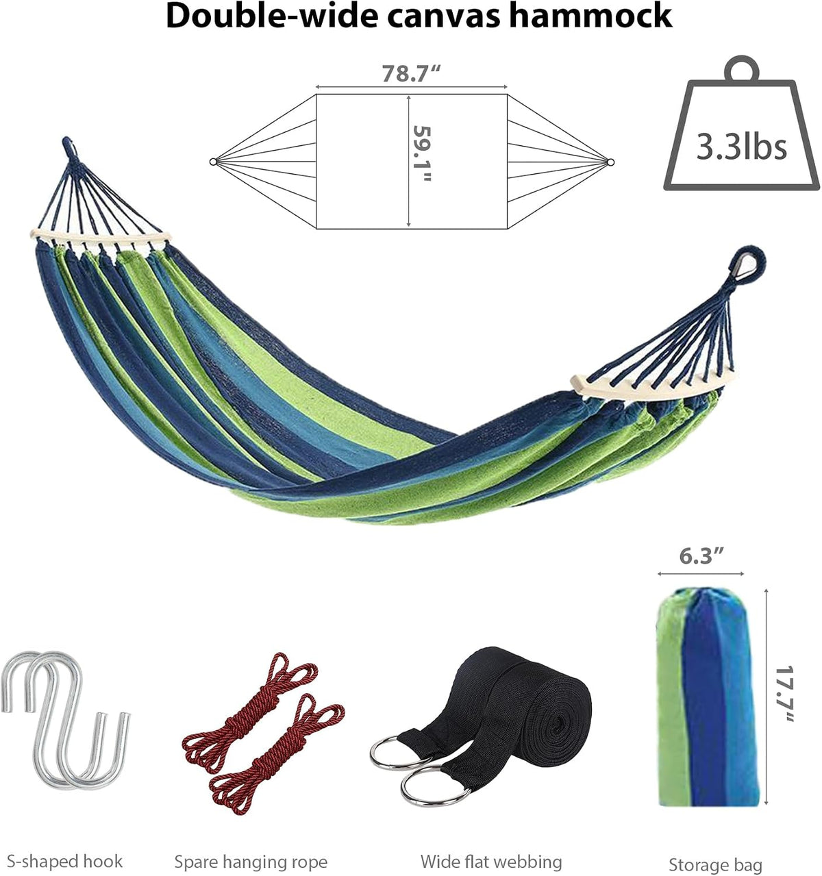 Portable Camping Hammock Lightweight Fabric Hammock for Backpacking, Beach, Patio, Backyard, Outdoor (Blue)