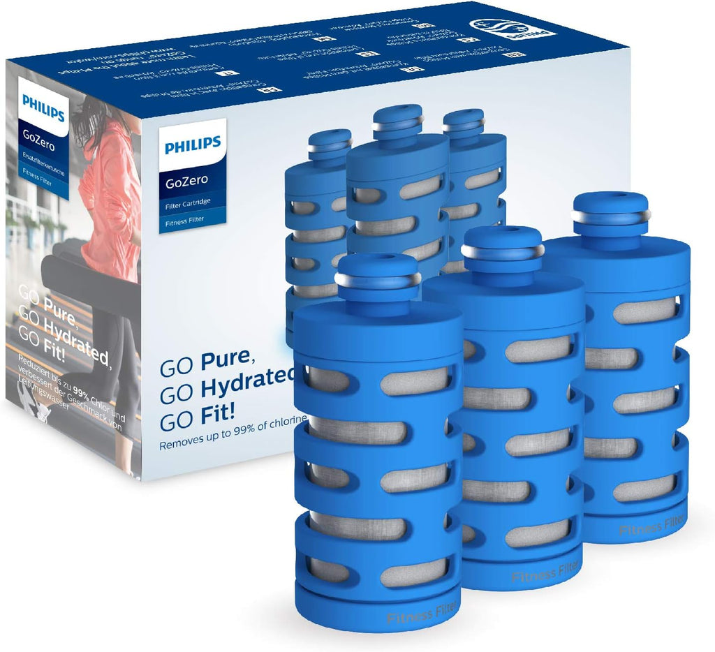 Philips Water GoZero Fitness Filters, Replacement Filter Cartridge, Activated Carbon Fiber Filter, for GoZero Active Bottle, (3 Counts), AWP287/37