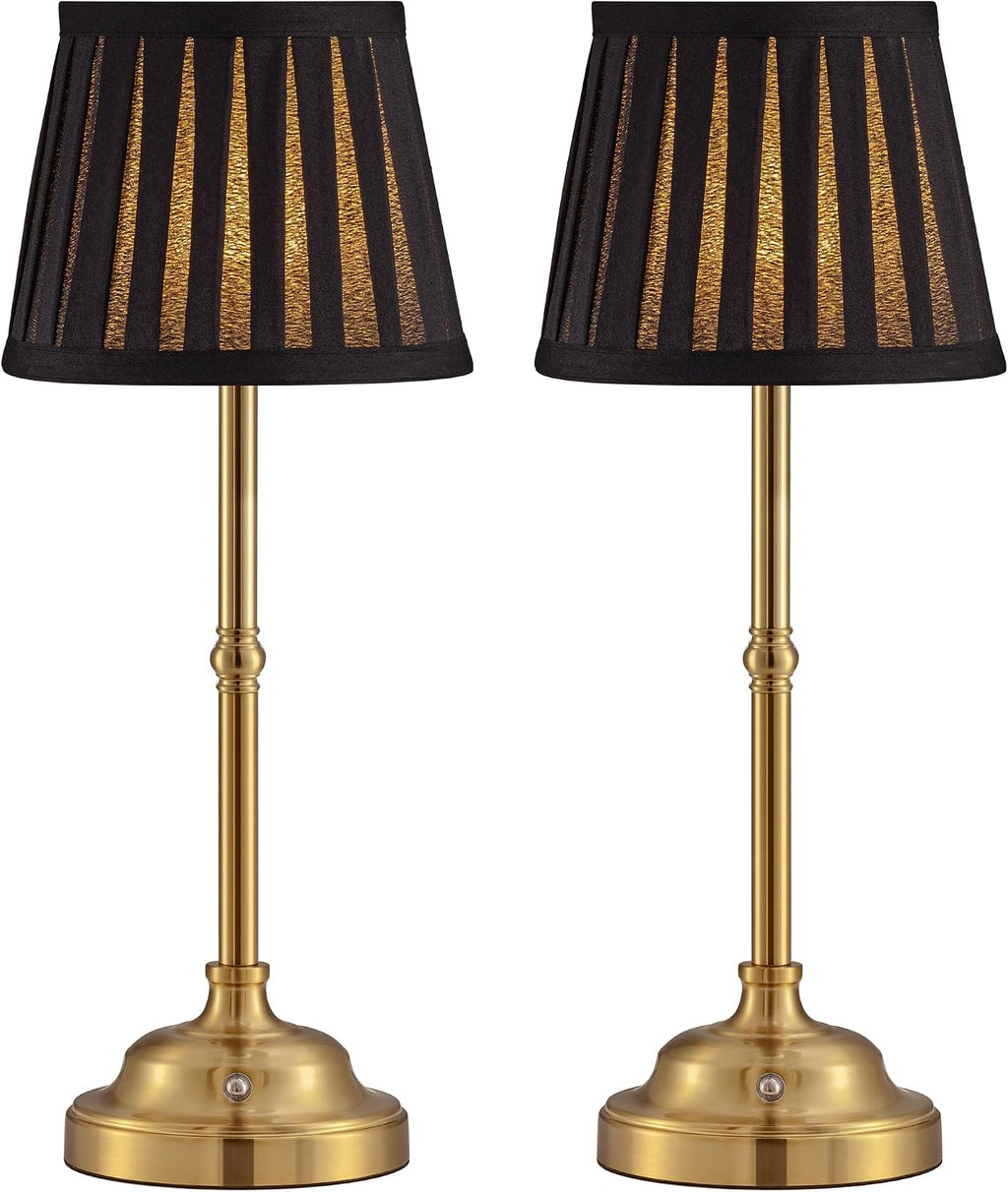 KDG Gold Cordless LED Table Lamps Set of 2, Black Fabric Shade Desk Lamps