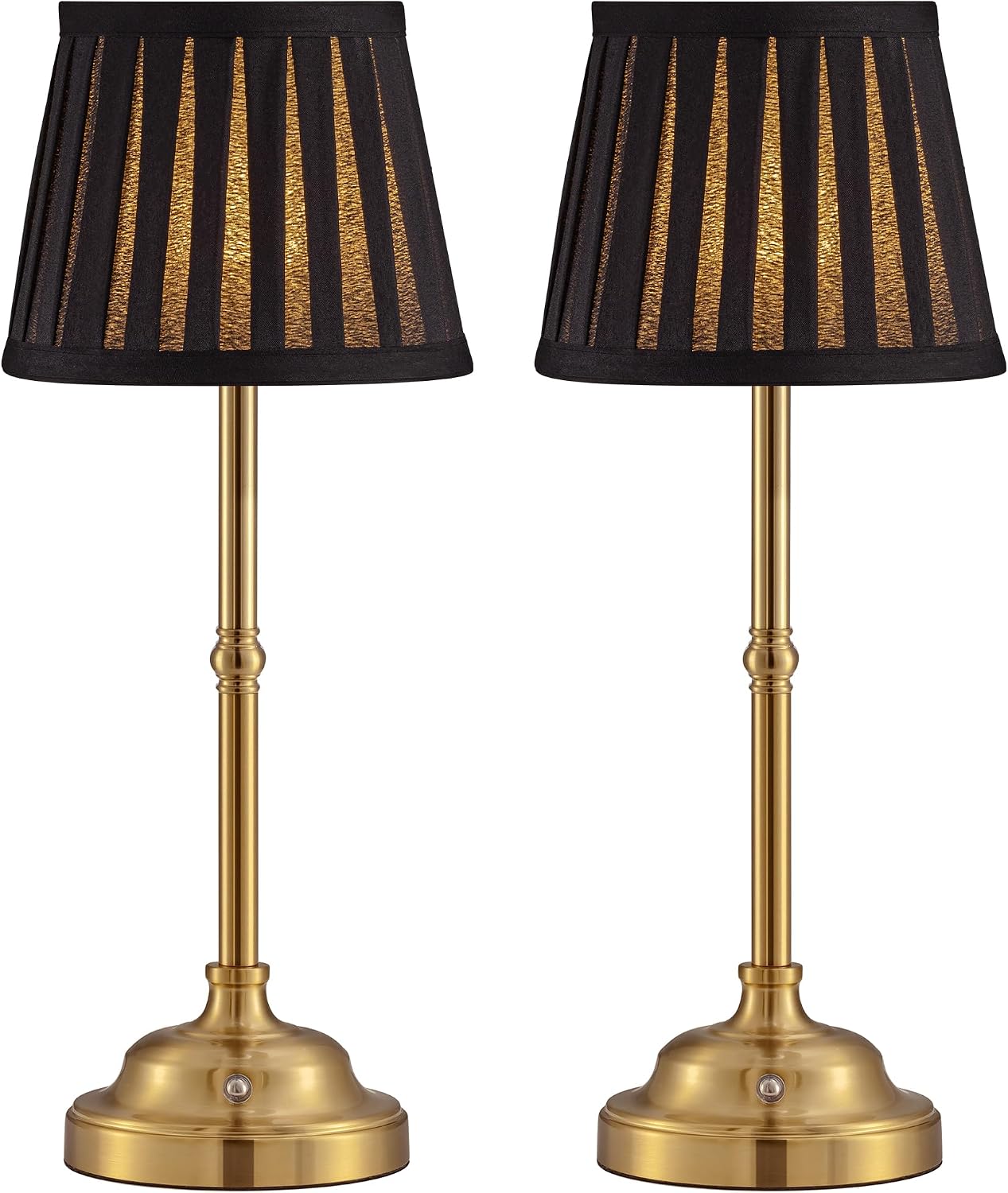 KDG Gold Cordless LED Table Lamps Set of 2, Black Fabric Shade Desk Lamps